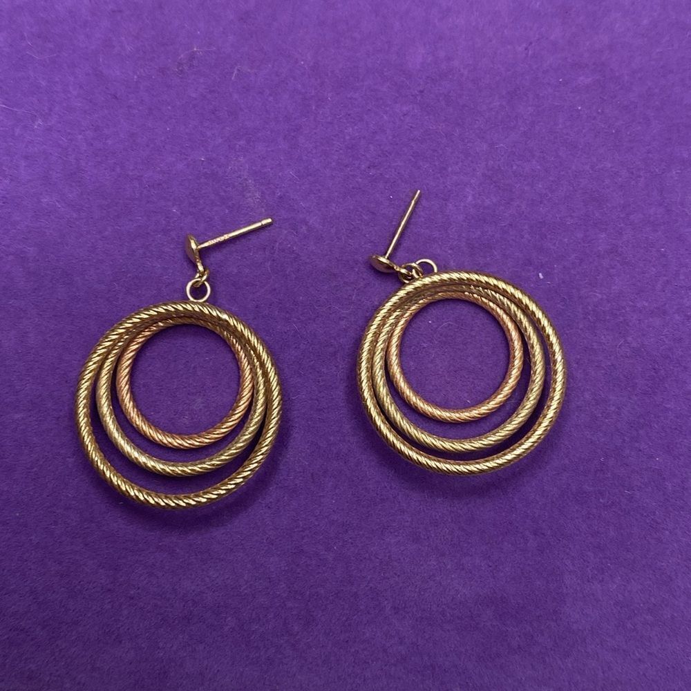💛 Classic 10k Tri Colour Gold Circle Earrings - Picture 3 of 5